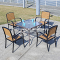 Leisure outdoor plastic wood furniture 5 pcs wood dining table set use for garden or poolside